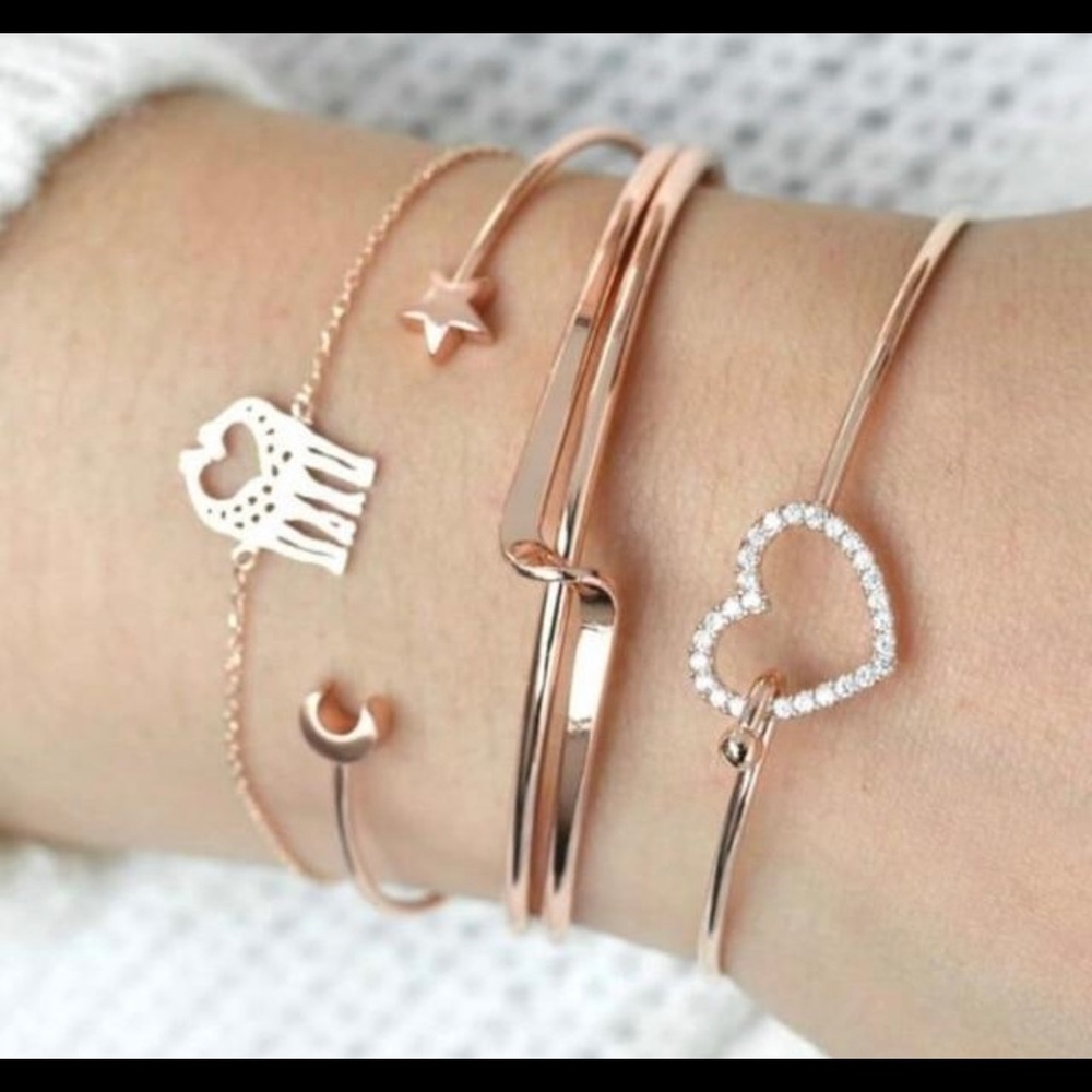 Rhinestone Heart Bangle Bracelet Set